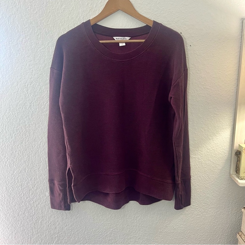 Athleta Coaster Luxe Waffle Sweatshirt in Cabernet - Women's Size SMALL - Picture 3 of 13